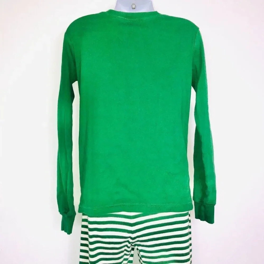 Gymboree Girls Pajamas SZ 10 Green Striped Santa Claus Christmas 2 Piece Holiday